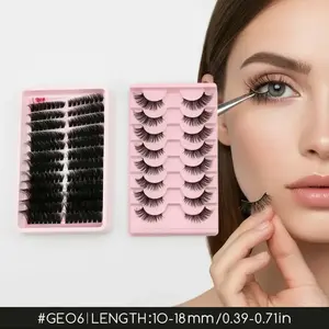 GROINNEYA Lash Extension Kit & Half Lashes Bundle, 1 Box Chemical Fiber Wispy Clusters and 1 Box Clear Band Natural Look Faux Mink Eyelashes