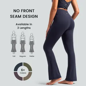 Colorfulkoala No Front Seam Design High Waisted Tummy Control Shaping Yoga Leggings,Dreamlux Fabric Casual Wear Seamless Front,Mini Flare Pants