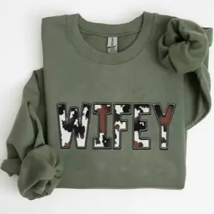 Western Wifey Sweatshirt & Tshirt Cow Print Wifey Sweatshirt Printed Classic Cotton for men, for women