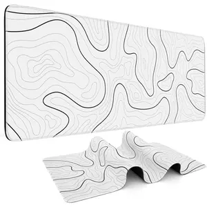 Mouse Pad Gaming Mousepad 31.5 x 11.8 in Large Mouse Pad for Keyboard and Mouse with AntiSlip Rubber Base, Keyboard Pad XL Mouse Mat for and Office(White with Black Topographic Line)