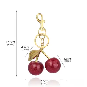 Cherry Keychain for Bag, Gift for Her, Glittering Golden Burgundy Berry Hard Charm Bag, Accessories Girl