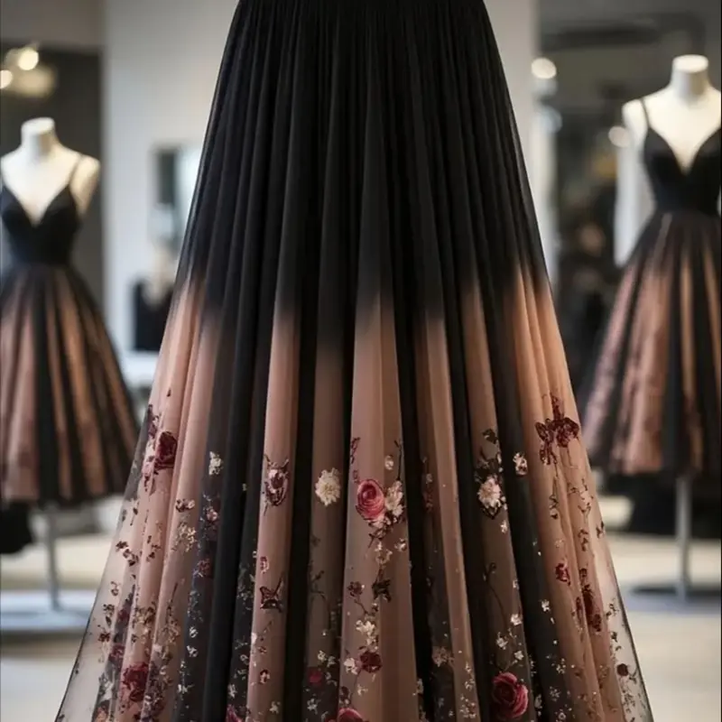 Elegant Rose Print Mesh Lightweight Fitted Half Body Skirt, Long Floral Pattern Dress, Women's Fashion Clothing, Perfect for Parties & Special Occasions, Breathable Tulle Skirt, Floral Printed Skirt, Floral Skirts