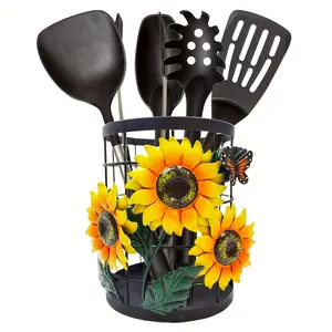 Sunflower Metal Utensil Holder, Kitchen Decor Countertop Organizer for Cooking Tools, Farmhouse Kitchen Counter Decor, Utensil Caddy Kitchen Gifts