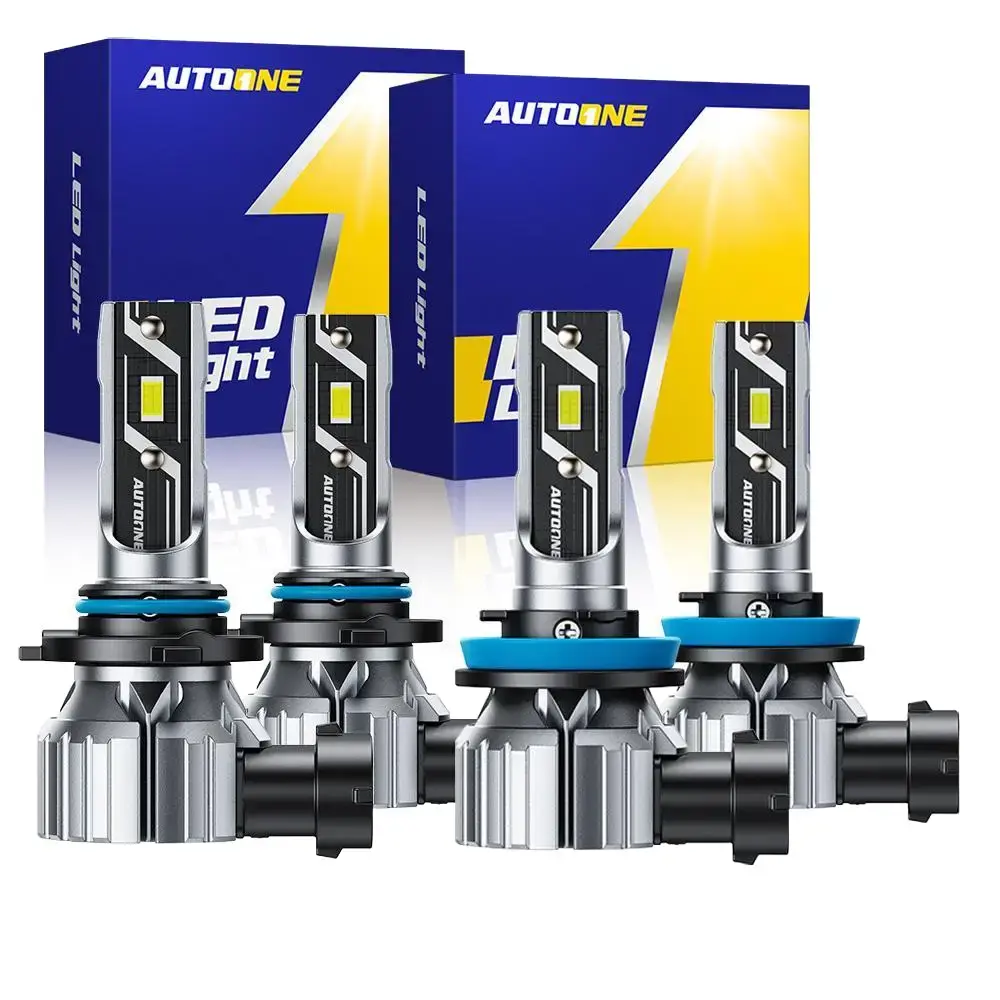 AUTOONE Father's Day Gift 9005/HB3 H11/H9/H8 Headlight, 24000LM 300% Brighter Bulbs Combo 5 Mins Install, E3 Series, Plug-N-Play, IP68 Waterproof, H11 LED Headlight Super Bright Bulbs Kit 6500K White 62000LM High/Low Beam, Pack of 4, Car Led Lights