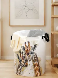 Giraffe Print Laundry Basket with Handle, Durable Foldable Clothes Storage Bin, Large Capacity Toy Organizer for All Seasons