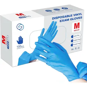 Disposable Gloves, Blue 4 mil Vinyl Synmax Blend  Gloves Non Sterile,  Free, Latex Free - Cleaning Supplies, Kitchen and  Safe(Pack of 100) (Blue Medium)