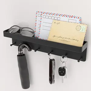 1pc No-Drill Wall Shelf/Entryway Storage Rack for Keys, Glasses, Small Items/Durable Plastic Black Smooth Surface/Easy Installation Modern Home Decor/No-Trace Wall Sticker