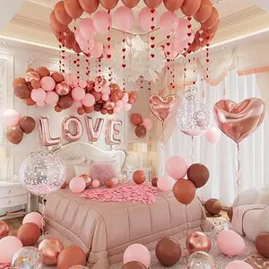 Valentines Day Balloons Kit - Love for Anniversary with Rose Gold Heart Balloons Rose Petals and Pink Balloons for Wedding, Anniversary, Party Decorations Special Night