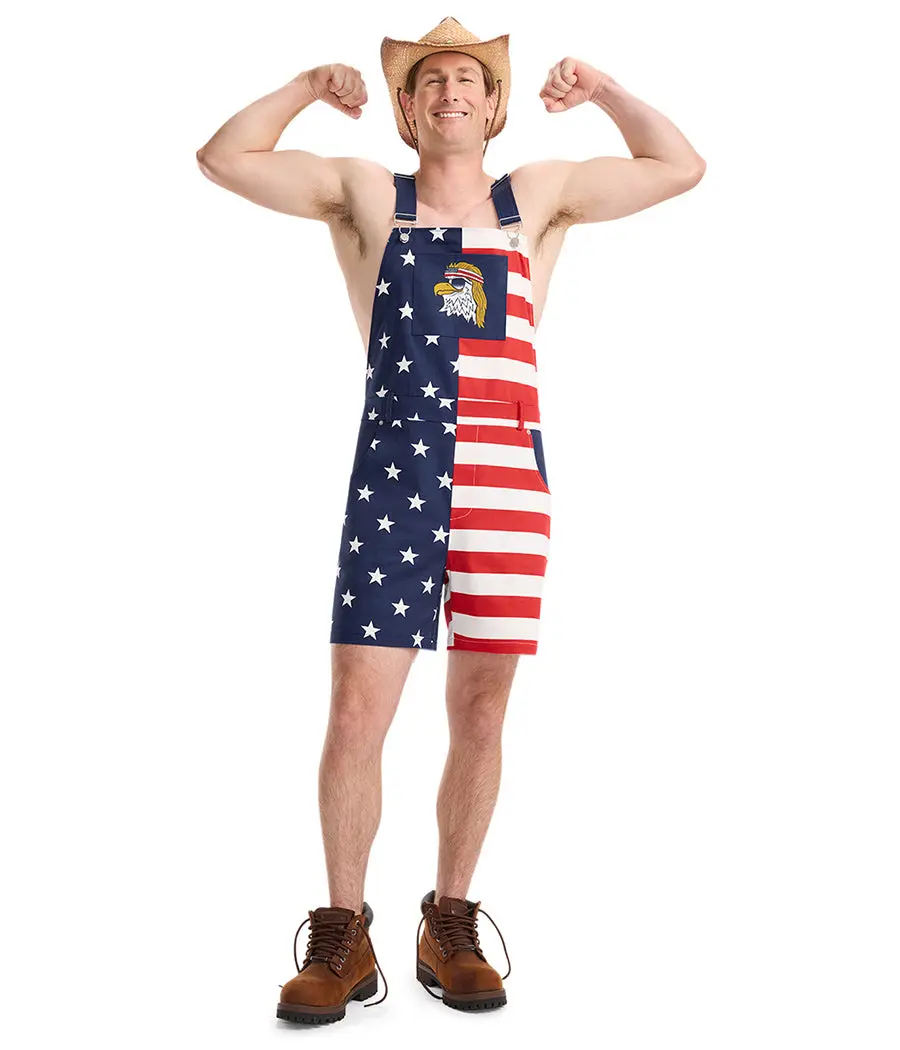 Men's Comfy Breathable Patriotic Epic Eagle Overalls - Menswear with Adjustable Straps, Durable Fabric, Graphic, Eagle Motif, Stars Stripes