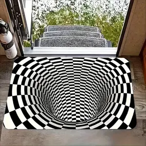 3D Optical Illusion Door Mat - Non-Slip Entryway Mat with Black & White Checkered, Machine Washable Floor Mat for Living Room, Bathroom, Kitchen, Laundry - Modern Home Decor Mat with Non-Slip Backing, Bold Pattern, Soft Texture, Interior Decorators