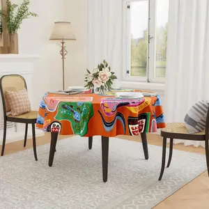 Fashion Ocean Wind Pattern Tablecloth, Holiday Party Decor, Outdoor Picnic Camping Round Table Cover, Kitchen Accessory Gift