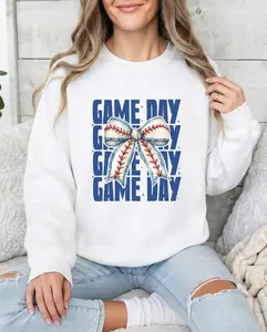 Women's Baseball Mom Letter Print Round Neck Sweatshirt 100% Cotton Eco-friendly Fashion Top for Daily Wear Solid Cotton Collection Casual Long Sleeve