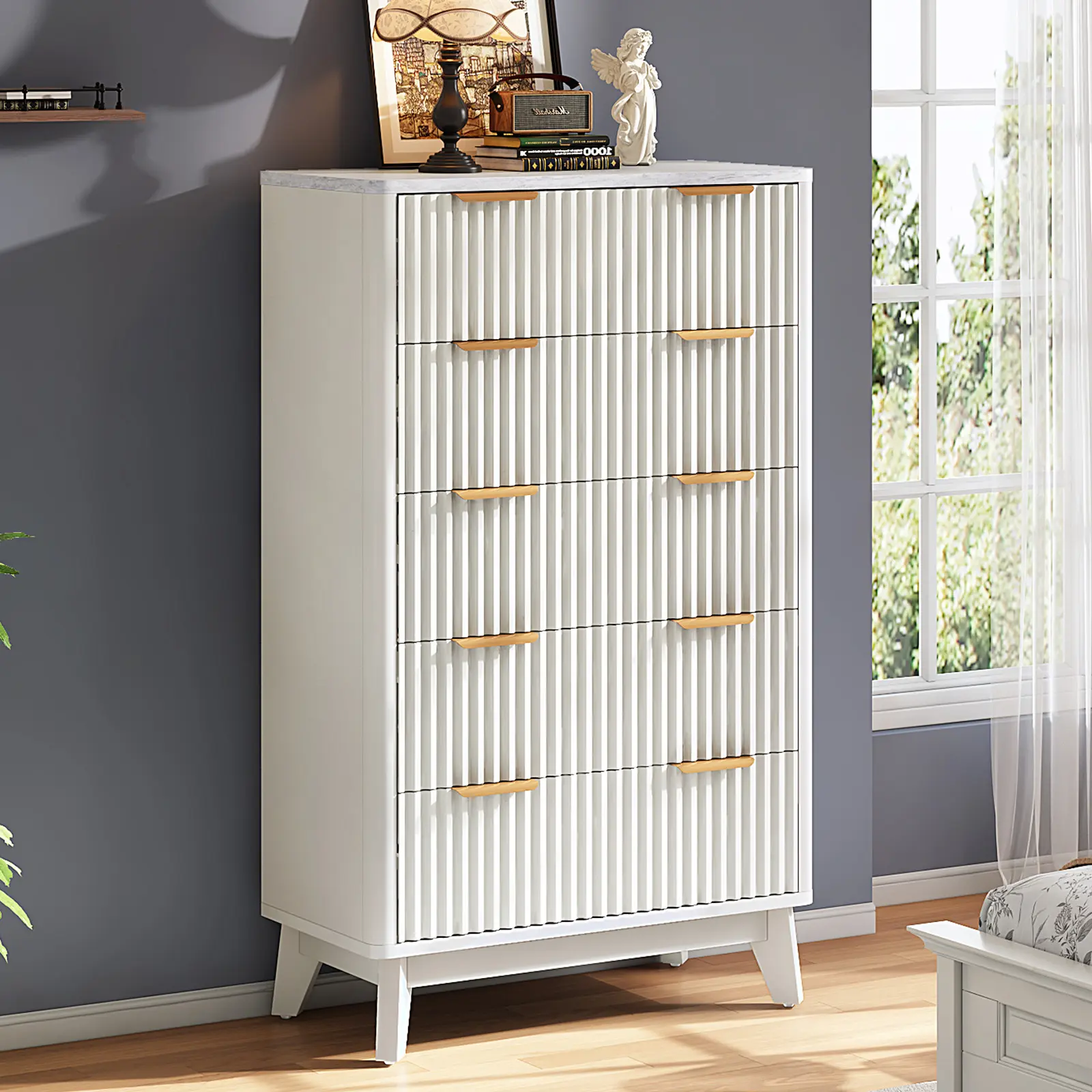 marble and gold dresser Swedish 3-Drawer Chest – Distressed Blue Finish & Faux Marble Top