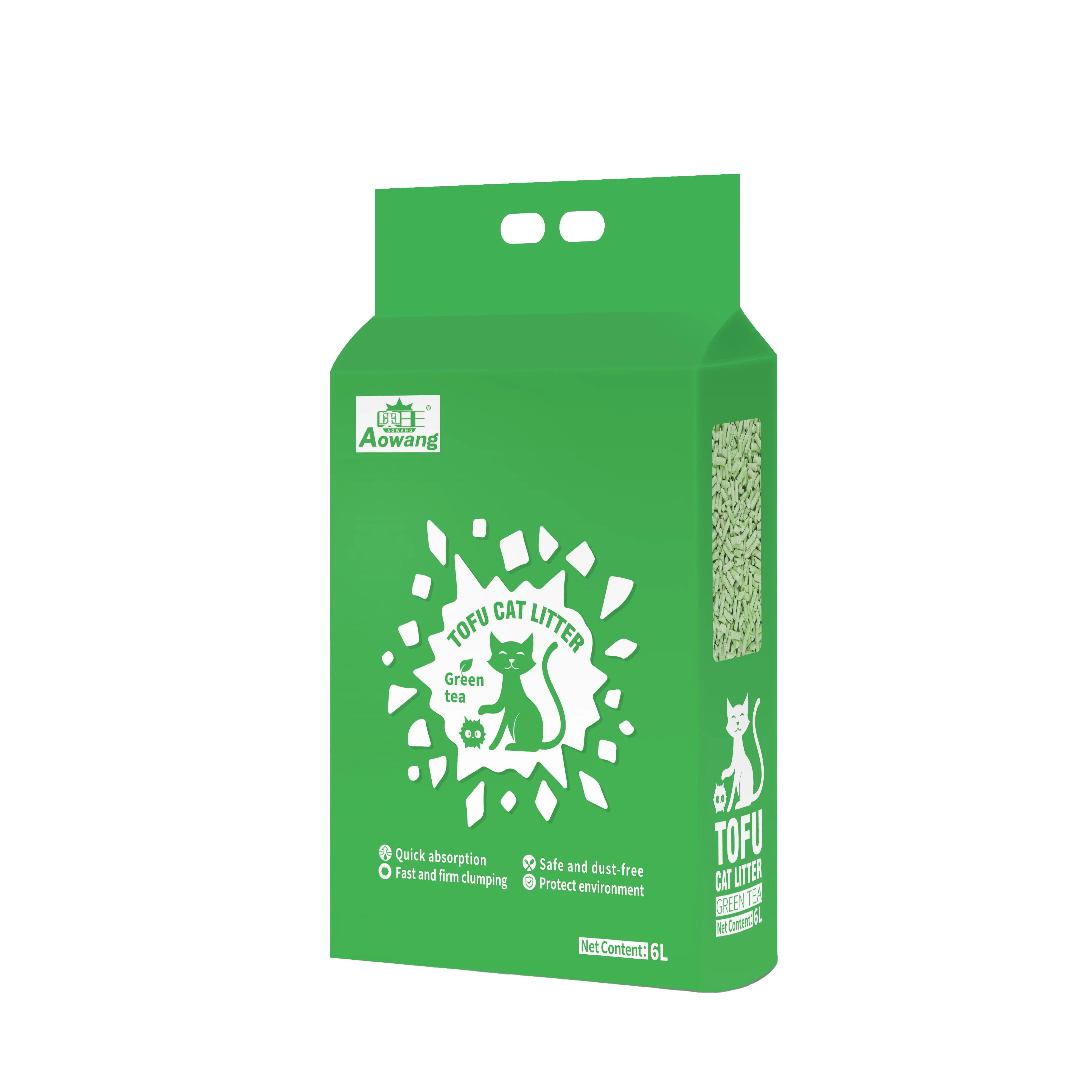 AOWANG  Tofu Cat Litter Clumping,Flushable,Ultra Absorbent and Fast Drying, Natural Ingredients Litter,Solubility in Water,Really Dust-Free,Less Scattering (5.5lb×1bag)