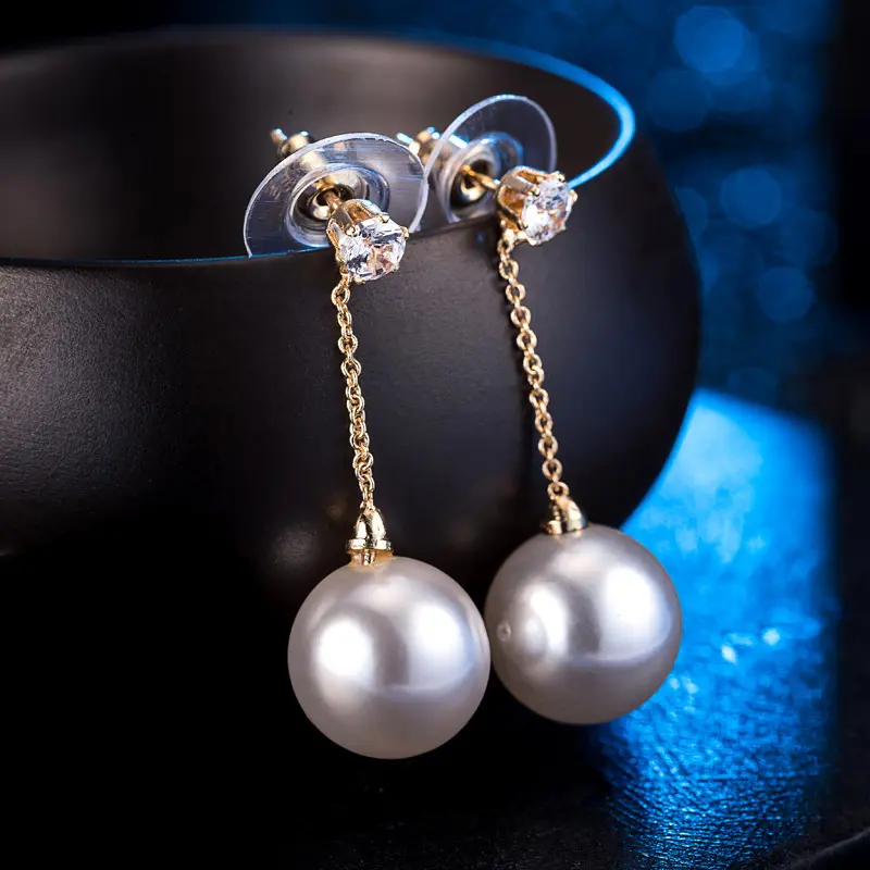 Korean-style pearl and zircon earrings, long tassel drop earrings, elegant and simple, sweet and versatile fashion accessories for women