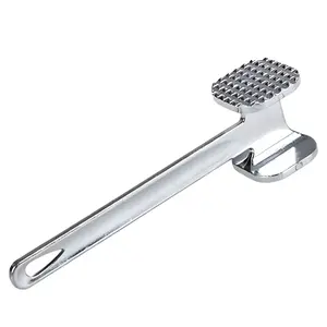 Double Sided Meat Tenderizer Hammer, Zinc Alloy Steak Pounder with Long Handle, Flat and Spike Meat Mallet for Kitchen Use