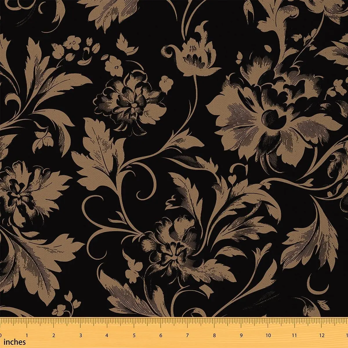 Groovy Flower Fabric Retro Floral Upholstery Fabric Sewing Crafting 70S Hippie Flowers Decor Home DIY Projects Psychedelic Floral Black and Golden Soft Flannel