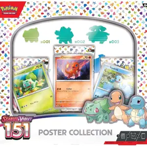 Pokémon TCG 151 Scarlet & Violet Poster Collection with Bulbasaur, Charmander, and Squirtle Promos & Booster Packs