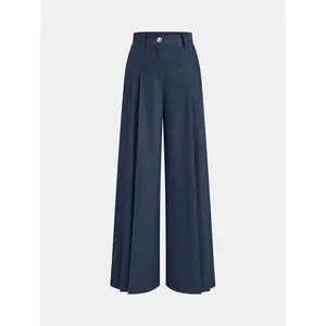 Mid-Waisted Pleated Wide-Leg Pants
