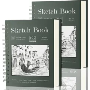 Sketch Book 5.5 X 8.5, Spiral Sketchbook Pack of 2,  200 Sheets (68 lb/100gsm) Acid Free Sketch Pads for Drawing for Adults Spiral Bound with Hard Cover for  & Adults, 100 Sheets Each