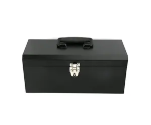 Black Metal Tool Box 16-Inch with Removable Tool Tray - Durable Design for Essential Storage and Organization