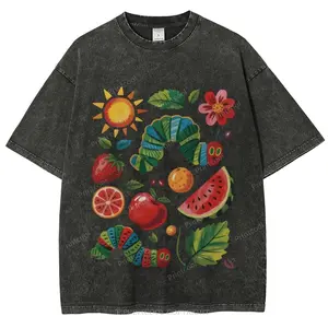 The Very Hungry Caterpillar’s Fruit Feast Unisex Vintage Washed Tee - Vintage Colorful Oversized Shirt - Natural & Animal Planet Streetwear