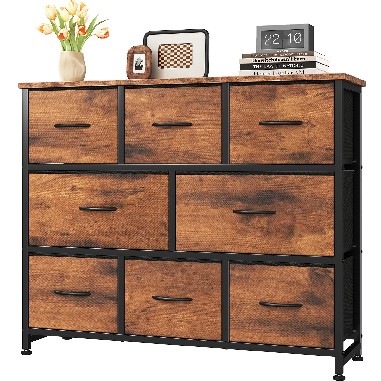 8-Drawer Dresser for Small Spaces, Large Fabric Storage Unit for Bedroom, Entryway & Living Room, Rustic Brown Chest of Drawers