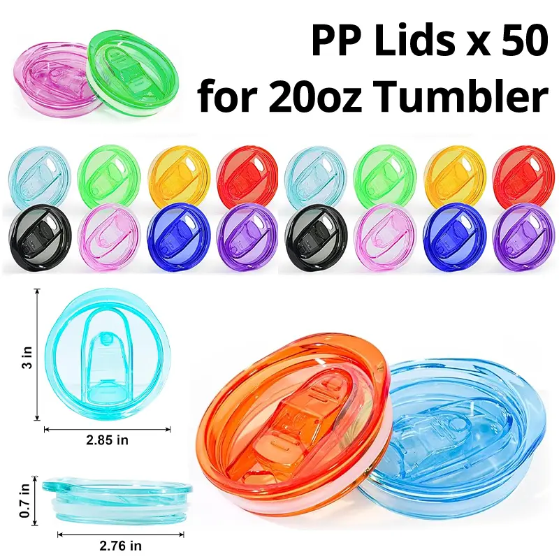 50-Pack Color Plastic Removable Slide Lids for 20oz Sublimation Skinny Tumblers, Waterproof Drink Protector, USA Warehouse Shipped Kitchenware Drinkware Accessories, Removable Lid,summerwins