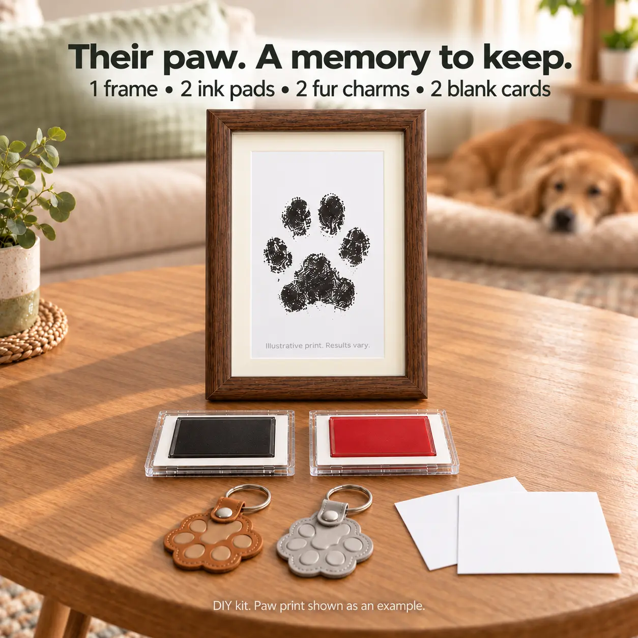 AMZVIEW Pet Paw Print Kit for Dogs and Cats, Clean-Touch Red & Black Ink Pads & Display Frame, DIY Paw Print Memory Keepsake with Fur Storage Keychains, Pet Memorial & Remembrance Gift, Choose 1-Frame or 2-Frame Set for Pet Owners