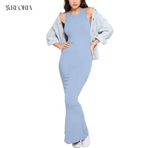 REORIA Sexy Lounge Tank Long Dress  Elegant Sleeveless Summer Halter Neck Bodycon Maxi Dresses Beach Vibes Layer Casual Womenswear Set for Beach & Outdoor Fun - Casual Wear, Party, Weddings, Concerts