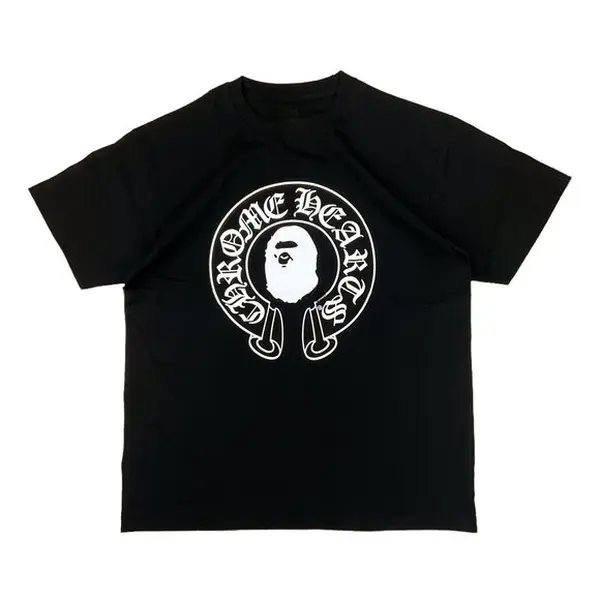 2 side - LOCAL White Photo Print Tee Short Sleeve Crew Neck Casual Summer T-Shirt with Iconic Ape Head Design and Plaid Pattern