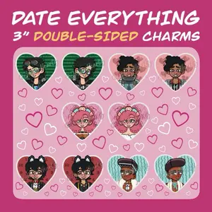 Date Everything 3" Double Sided Keychain Charm with Heart Design and Multiple Characters