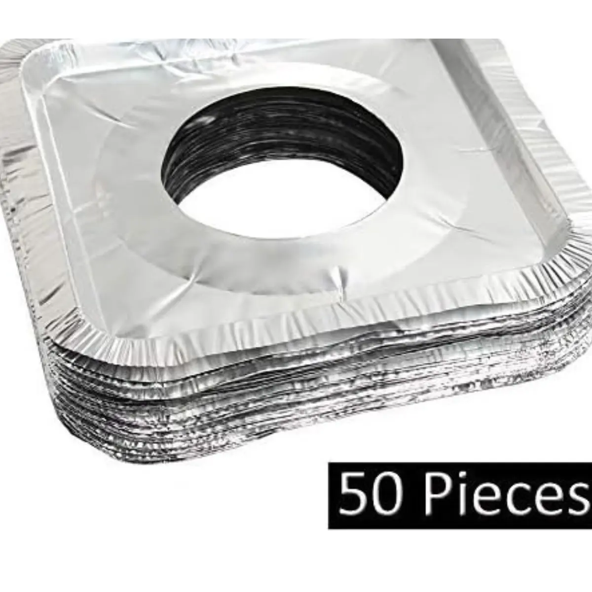 50 Pack Aluminum Foil Square Stove Burner Covers Disposable Heavy Thick Quality Bib Liners Drip Pans Gas Range Top Protectors 8.5