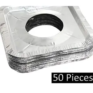 100-Pack Aluminum Foil Square Stove Burner Cover Disposable Heavy-Duty Premium Liner Oil Drip Tray Gas Stove Top Protector 8.5