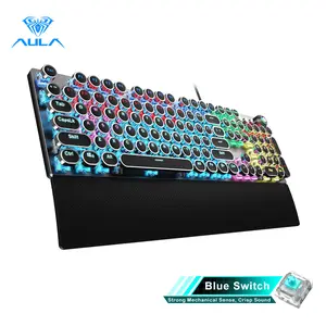 Aula F2088 Wired Mechanical Gaming Keyboard with Wrist Rest Blue Switch Full Size Round Key Punk Style keyboard for Office Computer  TikTokShopfalldealsforyou