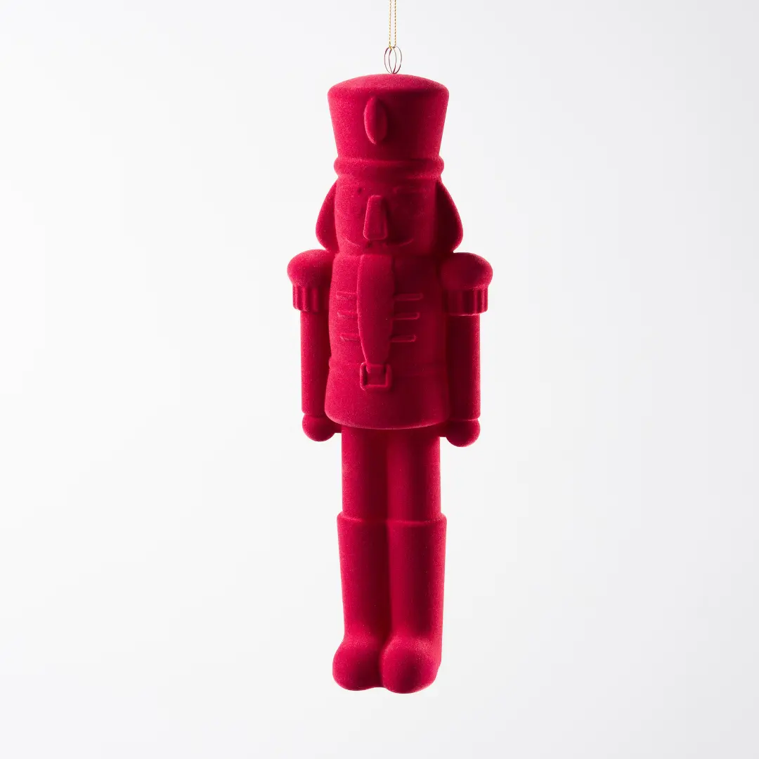 Burgundy Flocked Nutcracker Ornament 12-Inch