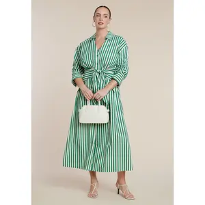 ELOQUII Women's Plus Size Cinch Detail Poplin Midi Dress