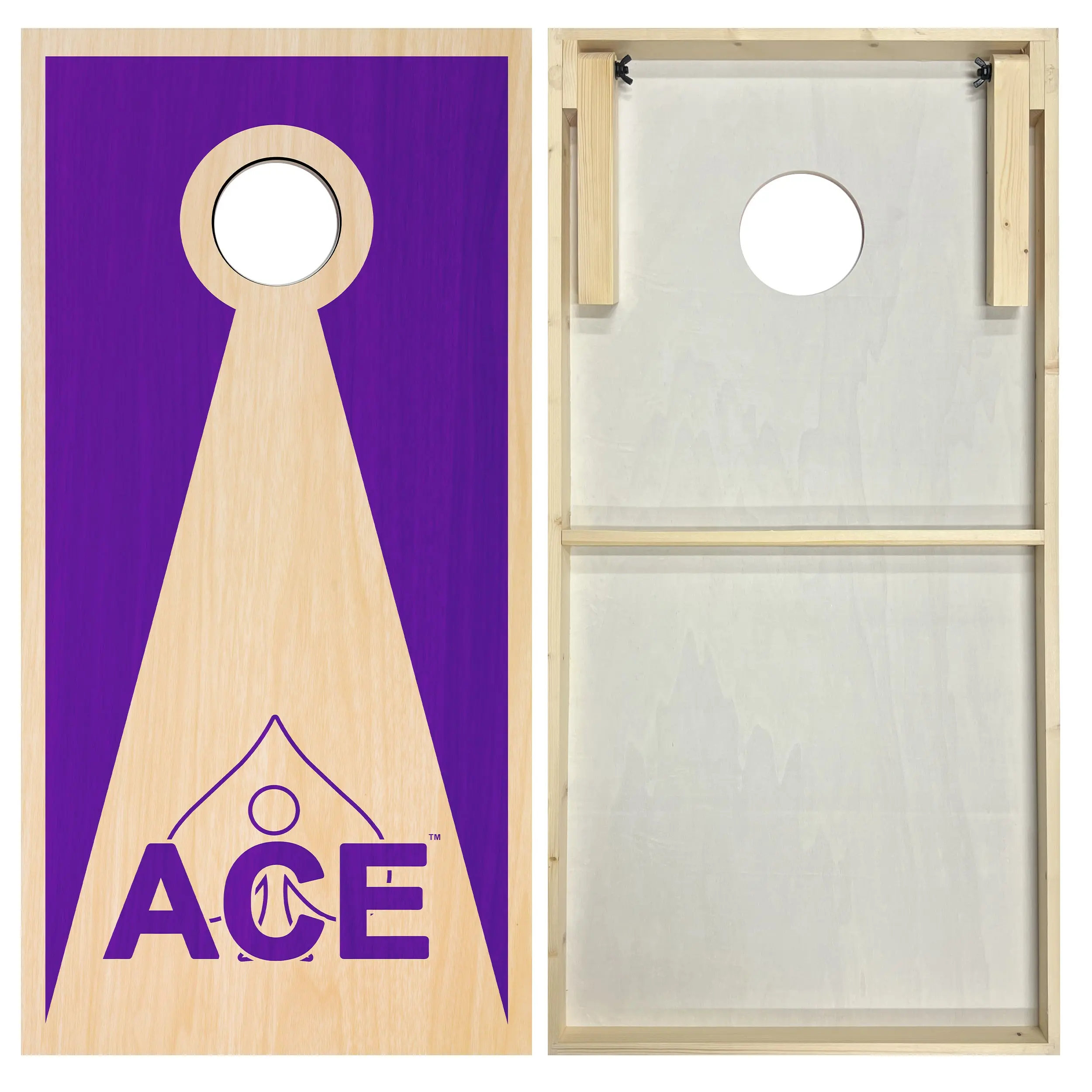 Purple ACE Inverse Triangle Cornhole Board Set | Standard