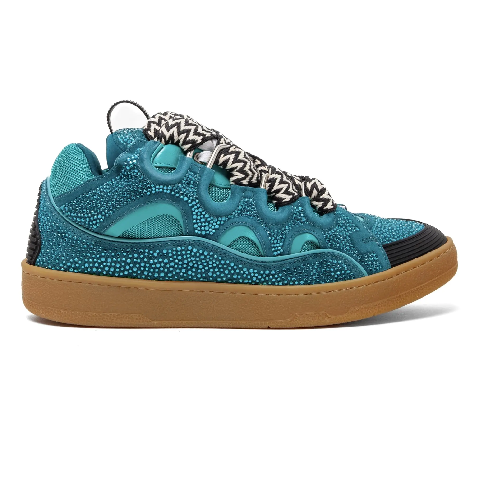 LANVIN en Bleu グリーン ジャンパー 38 Lanvin Petrol Blue Multi Strass Leather Curb Casual Trainer, Men's