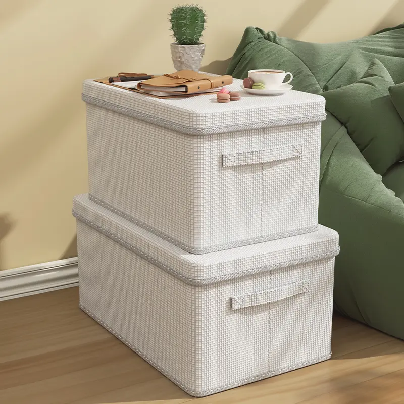 3 Pcs PP Plastic Modern Rectangle Foldable Lidded Storage Boxes - Stackable, Multifunctional Home Organization Bins with Large Cap, Waterproof, Dustproof, 32L Extra Large (40*30*26cm) for Closet Clothes