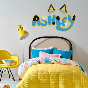 Personalized Kids Name Wall Sticker – Custom Color Puppy Bedroom Decal – Cute Cartoon Dog Nursery & Girls Room Decor
