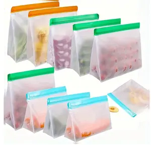 Reusable Silicone Food Storage Bag, Leak Proof Reusable Freezer Bag, Travel/Home Storage Bag Kitchen, Gift Bag, Vacuum Sealed Bag - 1 Reusable Gallon Bag/1 Reusable Sandwich Bag/1 Reusable Snack Bag ()