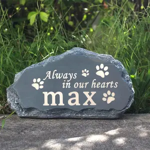 Cat Dog Memorial Stone - A sympathetic loss gift for your furry friend "Always in our hearts" paw prints feature garden personalized outdoor pet headstones grave markers stone with Custom Pet Name