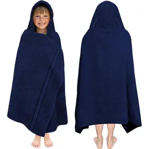 Hooded Bath Towel Wrap - Ultra Soft 100% Cotton Terry Large Oversized Hooded Kids Towel with Border - Toddler Big Kid Shower Pool Beach Towel - Soft Absorbent Quick Dry - 30 x 54 - Navy