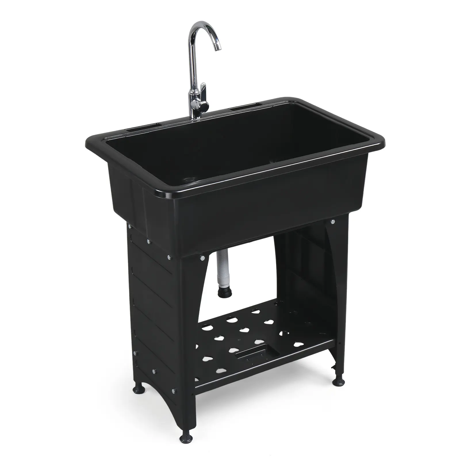 KARLHOME 20 Gal Versatile Use Washing Sink with Faucet, Drainboard, Movable Storage Shelf, Pre-Drilled Design, Eco-Friendly Build, Stainless Steel-Sturdy Legs for Laundry Room, Garage