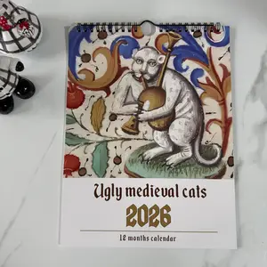 1 Piece 2026 Ugly Medieval Cats Calendar For Wall | Niche Weirdcore Art Decor for Cat Lovers