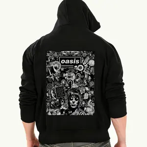 Men’s “Oasis Collage” Graphic Hoodie – Vintage Music-Inspired Print Pullover, Cotton Blend Streetwear with Drawstring Hood & Kangaroo Pocket, Soft Warm Loose Fit Sweatshirt for Fall Winter, Machine Washable Casual Fashion Hoodie for Halloween