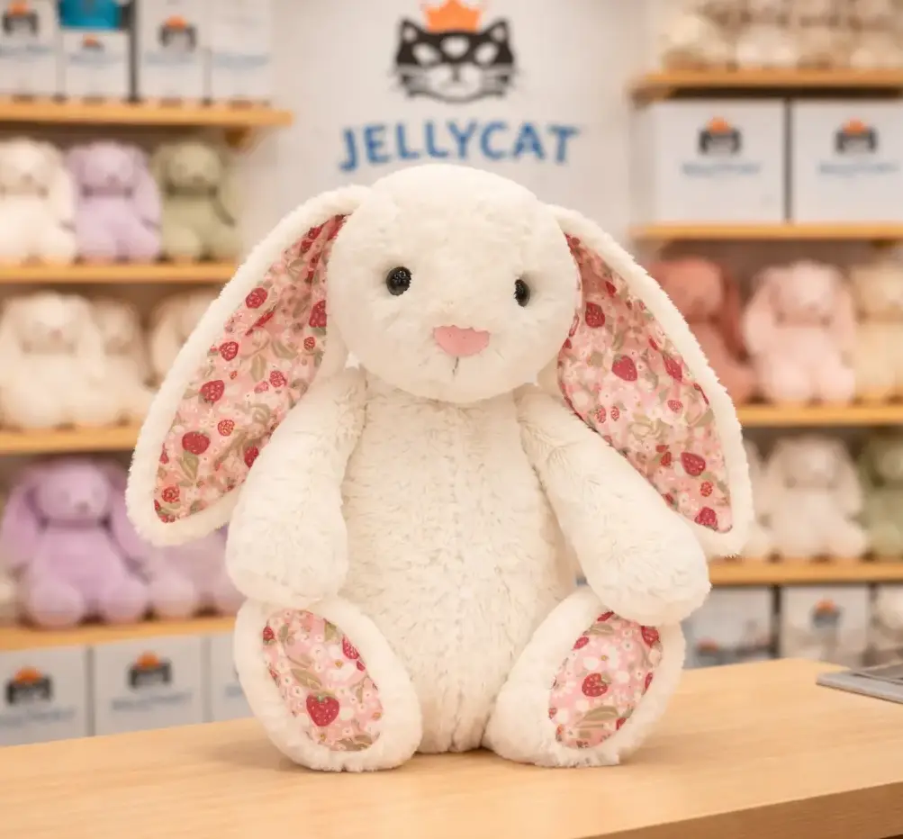 30cm Jellycat Cute Long-Ear Rabbit Stuffed Toy, Ultra-Soft White & Pink Bunny Doll, Home Decor & Xmas Gift for Girls