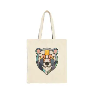 Stained Glass Patchwork Bear Cotton Canvas Tote Bag