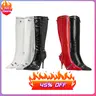 Women's Mid-Calf Length Pointed-Toe Leather Boots - Shoes for Women, All-Seasons Alternative Baddie Footwear with Metal Rivets, Croco Print, Combat Look, Sleek Line, Leg-Length Look
